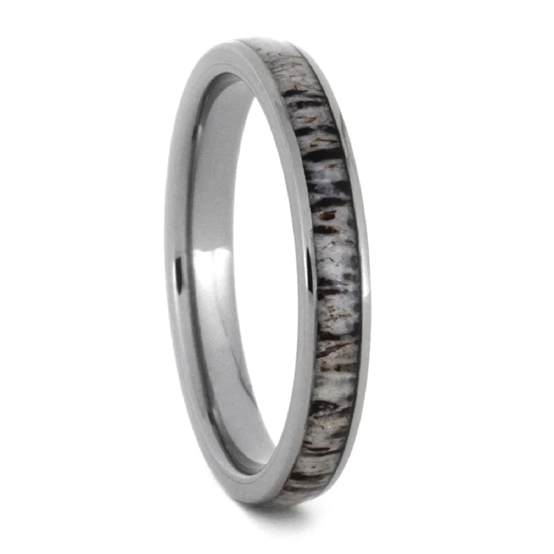 Deer Antler Inlay 3mm Comfort-Fit Titanium Wedding Band, Size 9.25