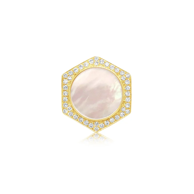 Diamond and Mother of Pearl Hexagon Ring - Doves by Doron Paloma