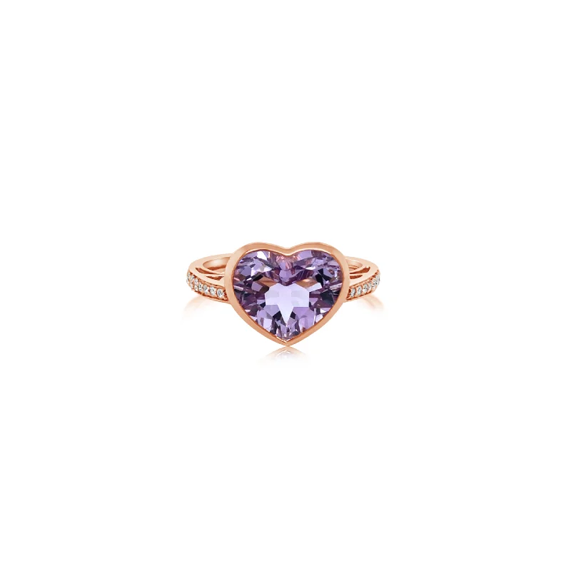 Diamond and Purple Amethyst Heart Ring