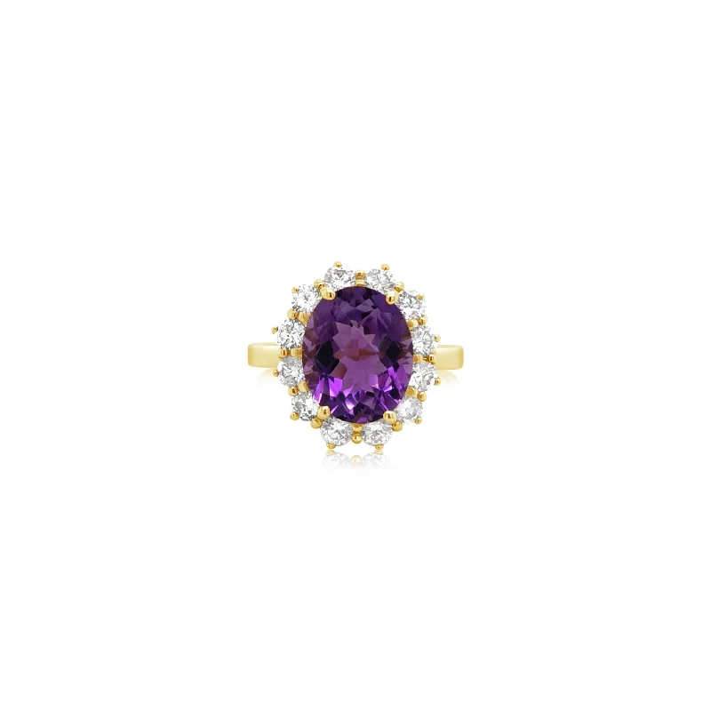 Diamond and Purple Amethyst Oval Ring