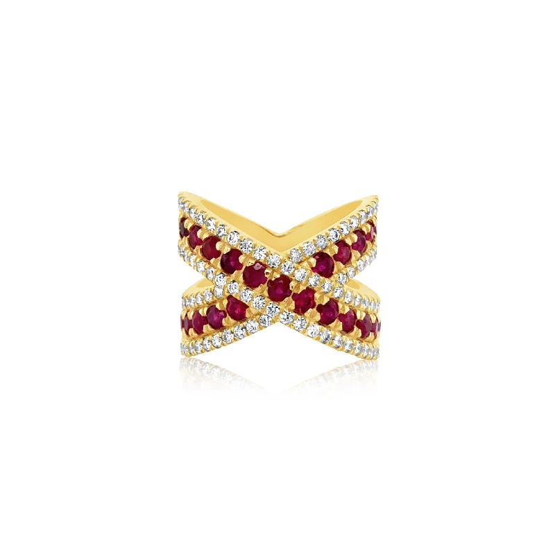 Diamond and Ruby X Ring