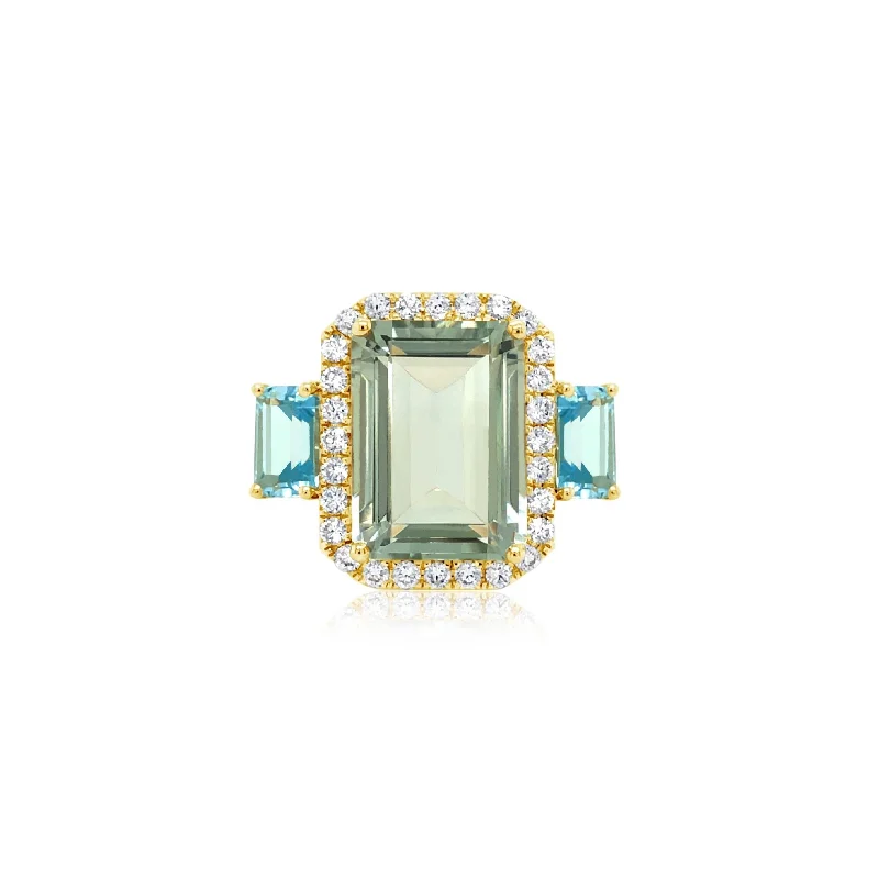 Diamond-Framed Green Amethyst and Blue Topaz Ring - Doves by Doron Paloma