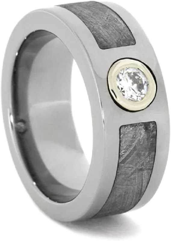 Diamond Gibeon Meteorite 9mm Comfort-Fit Polished Titanium Band, Size 4.5