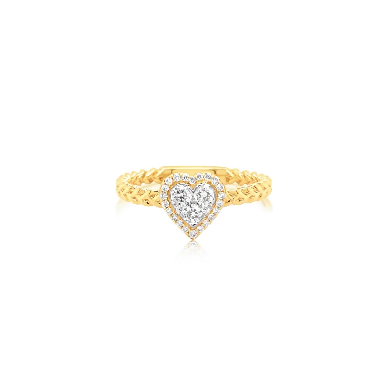 Diamond Halo Braided Heart Ring