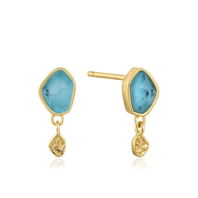 Gold Turquoise Drop Stud Earrings