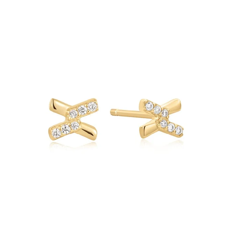 Gold Cross Cubic Zirconia Stud Earrings