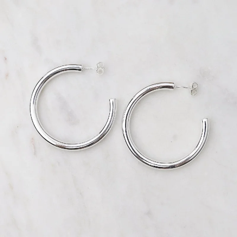 37mm Diameter Fat Tube Hoops on Posts - Sterling Silver