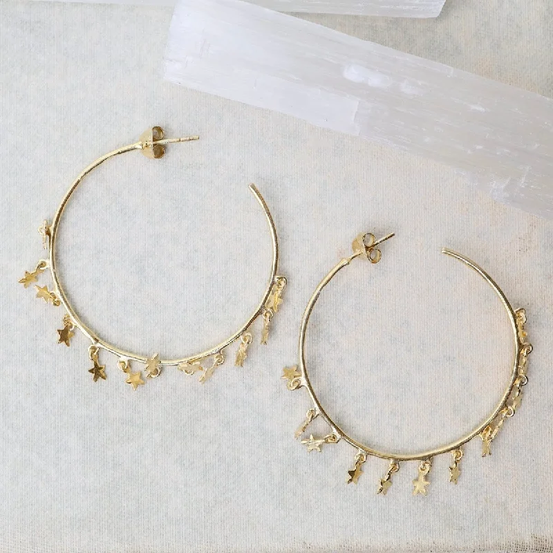 24k Gold Vermeil Hoops with Tiny Star Charm Dangle Earrings