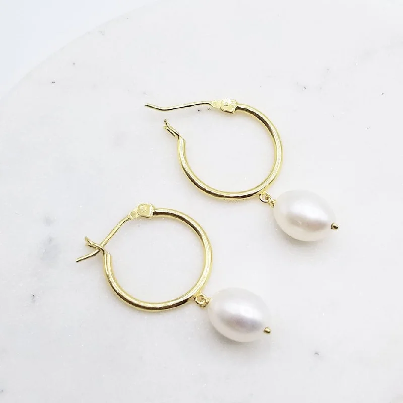 Gold Vermeil Hoops With Freshwater Pearl