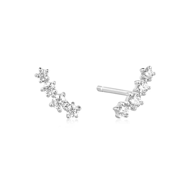 Silver Sparkle Climber Stud Earrings