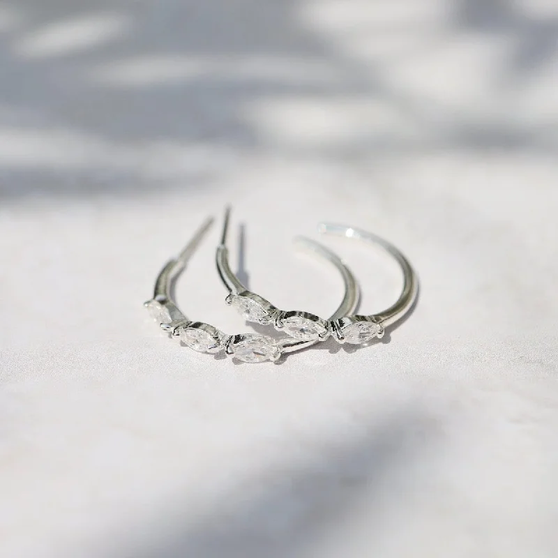 Sterling Silver Hoops with 3 Marquise CZ