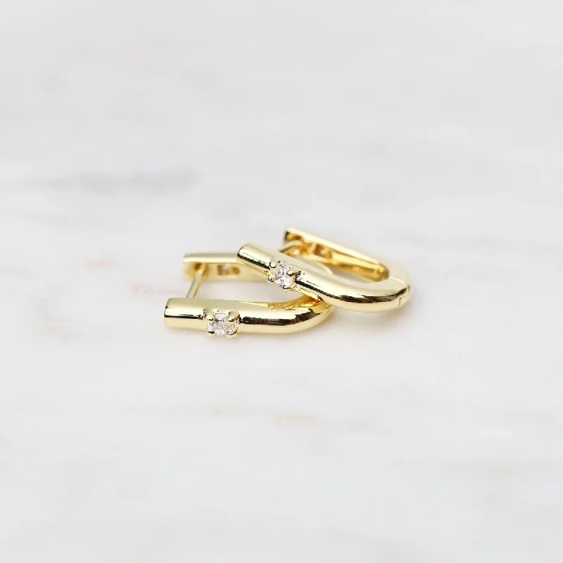 U Shaped Huggie Hoops with CZ - Gold Vermeil