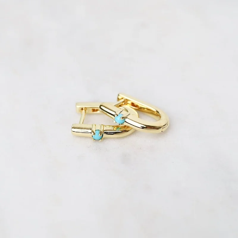 U Shaped Huggie Hoops with Turquoise - Gold Vermeil