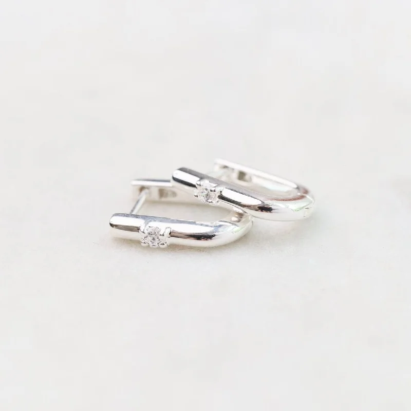 U Shaped Huggie Hoops with CZ in Silver