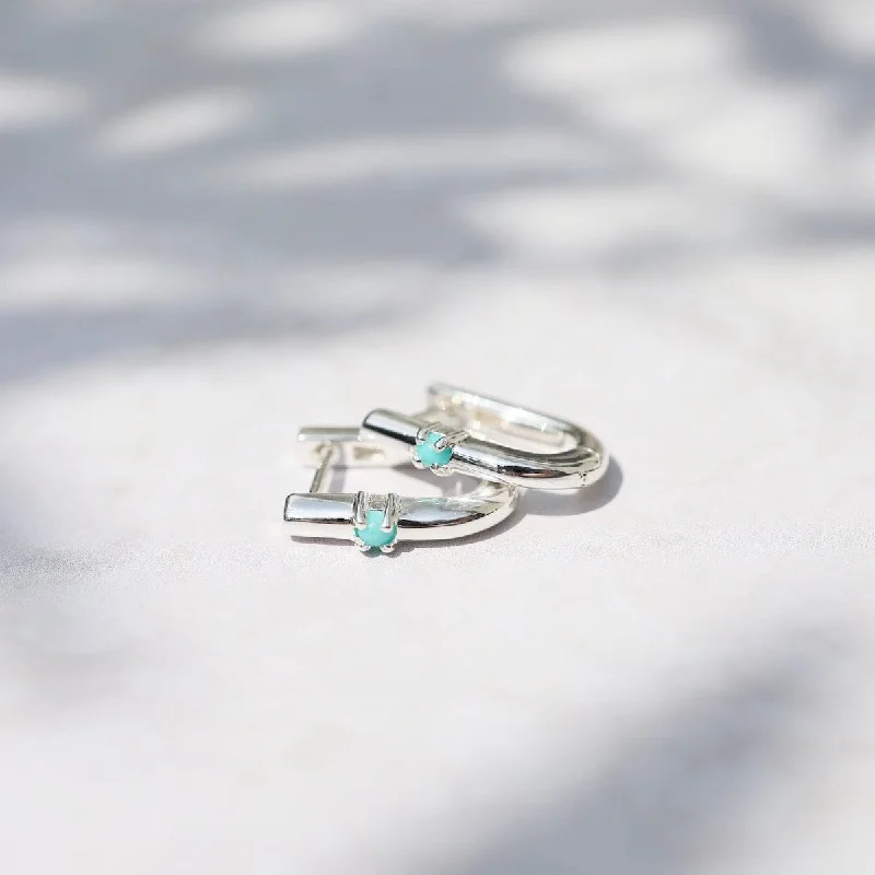 U Shaped Huggie Hoops with Turquoise - Sterling Silver