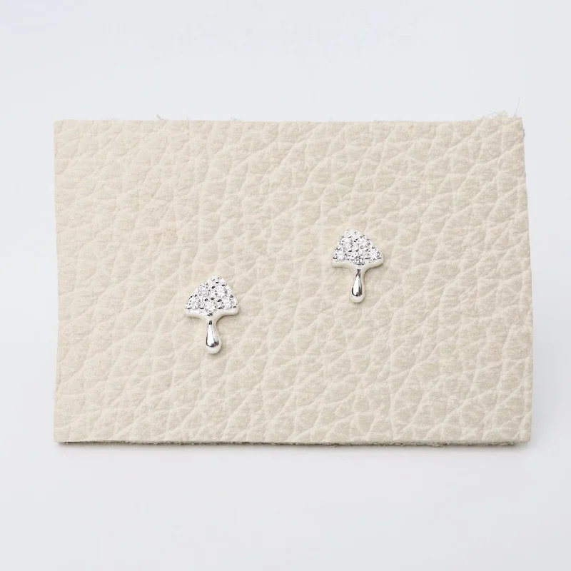 Tiny CZ Pave Mushroom Studs - Sterling Silver