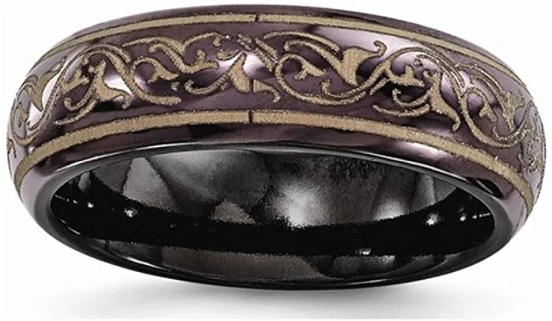 Edward Mirell Black Titanium Anodized Copper Color Domed 6mm Wedding Band, Size 7