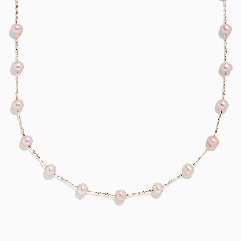 14K Rose Gold Cultured Fresh Water Pearl Necklace