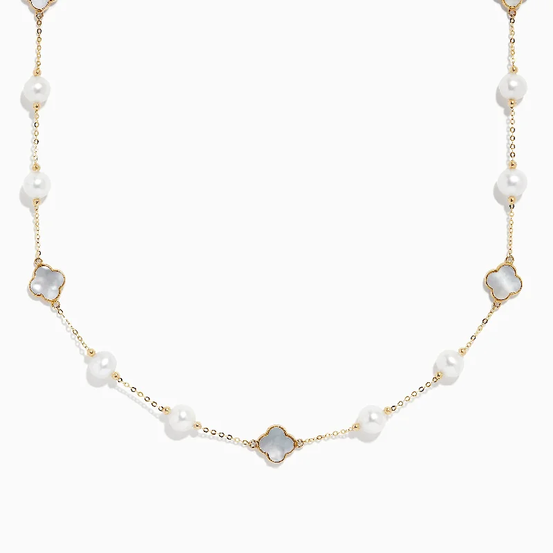 14K Yellow Gold Fresh Water Pearl and Mother of Pearl Necklace