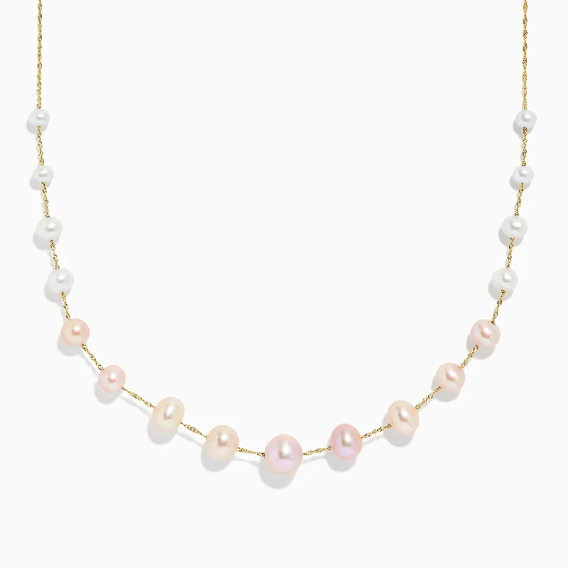 14K Yellow Gold Multi Color Pearl Necklace