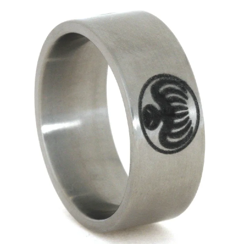 Engraved Octopus 9mm Comfort-Fit Matte Titanium Wedding Band, Size 10.75