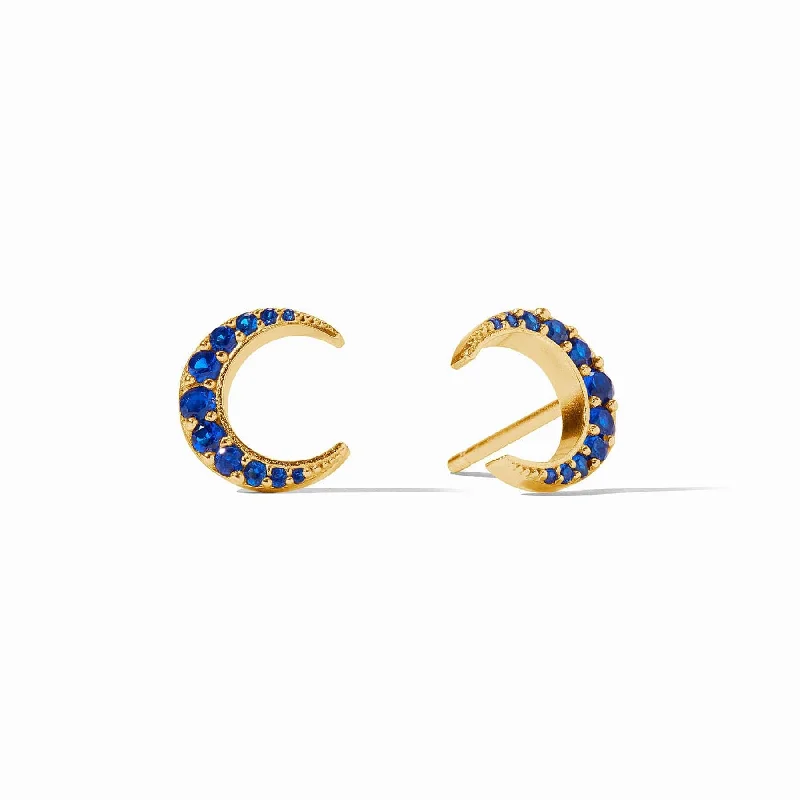 Sapphire Blue CZ Luna Stud Earrings