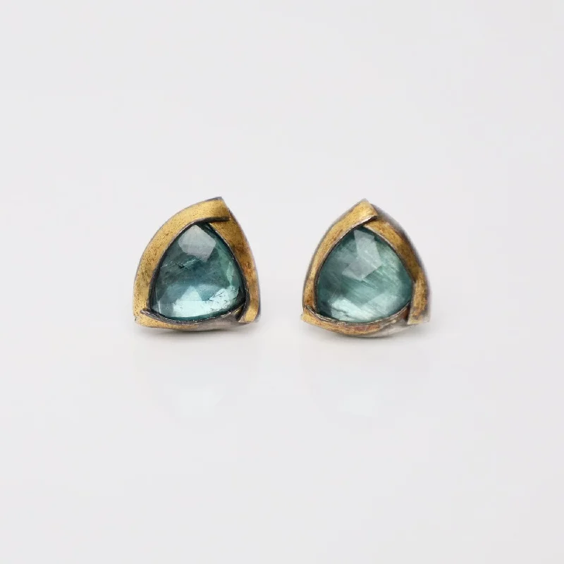 Blue Kyanite Tri Fold Studs Earrings