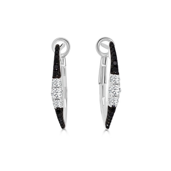 Frederic Sage 14K White Gold Black and White Diamond Hoop Earrings