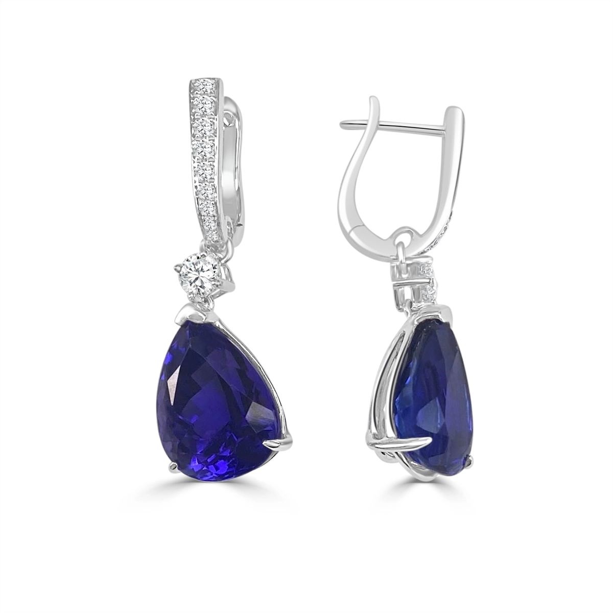 Frederic Sage 18K White Gold Pear Tanzanite and Diamond Dangle Hoop Earrings