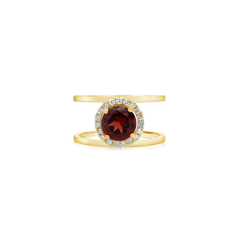 Floating Garnet Ring With Diamond Halo - Doves by Doron Paloma