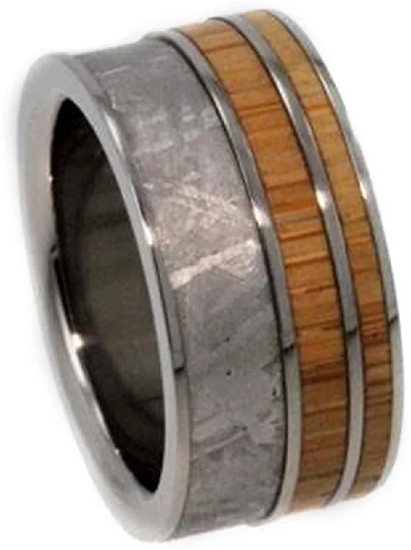 Gibeon Meteorite, Bamboo 9.5mm Comfort Fit Interchangeable Titanium Wedding Band, Size 8.75