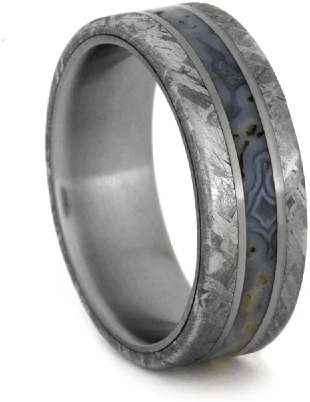 Gibeon Meteorite, Dinosaur Bone 7mm Comfort-Fit Matte Titanium Wedding Band, Size 15