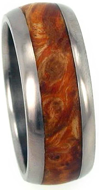 Gold Box Elder Burl Inlay 10mm Comfort-Fit Titanium Wedding Band, Size 9.25