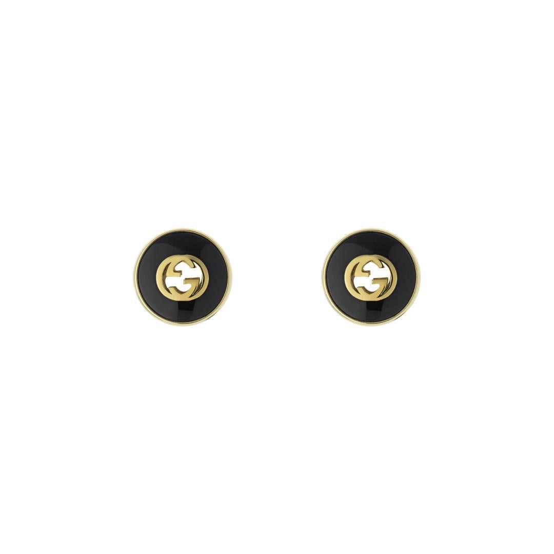 Gucci 18K Yellow Gold Black Onyx Stud Earrings