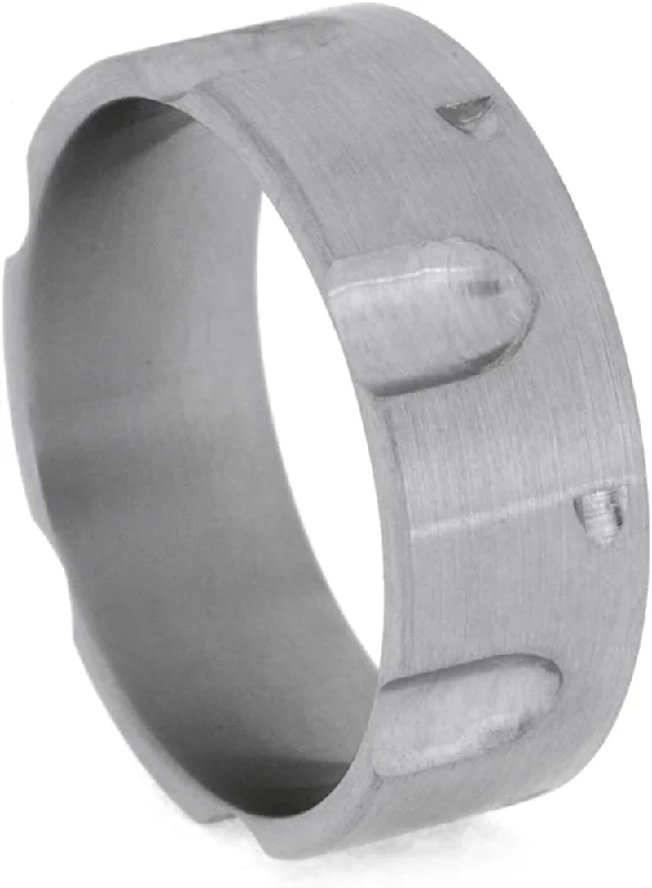 Gun Revolver Chamber 9mm Comfort-Fit Brushed Titanium Wedding Band, Size 6.5