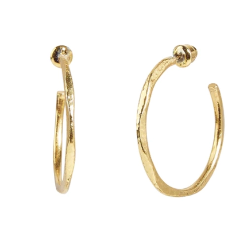 Gurhan 24K Yellow Gold 35mm Hammered Hoop Earrings