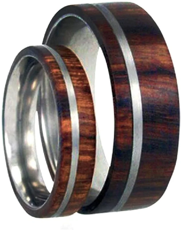 Ironwood, Titanium Pinstripe Comfort-Fit Titanium His and Her Wedding Band Set, M10.5-F5.5