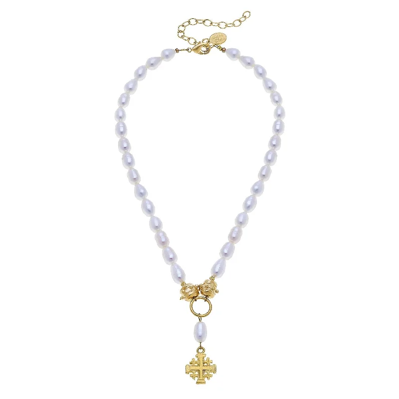 Jerusalem Cross Freshwater Pearl Necklace