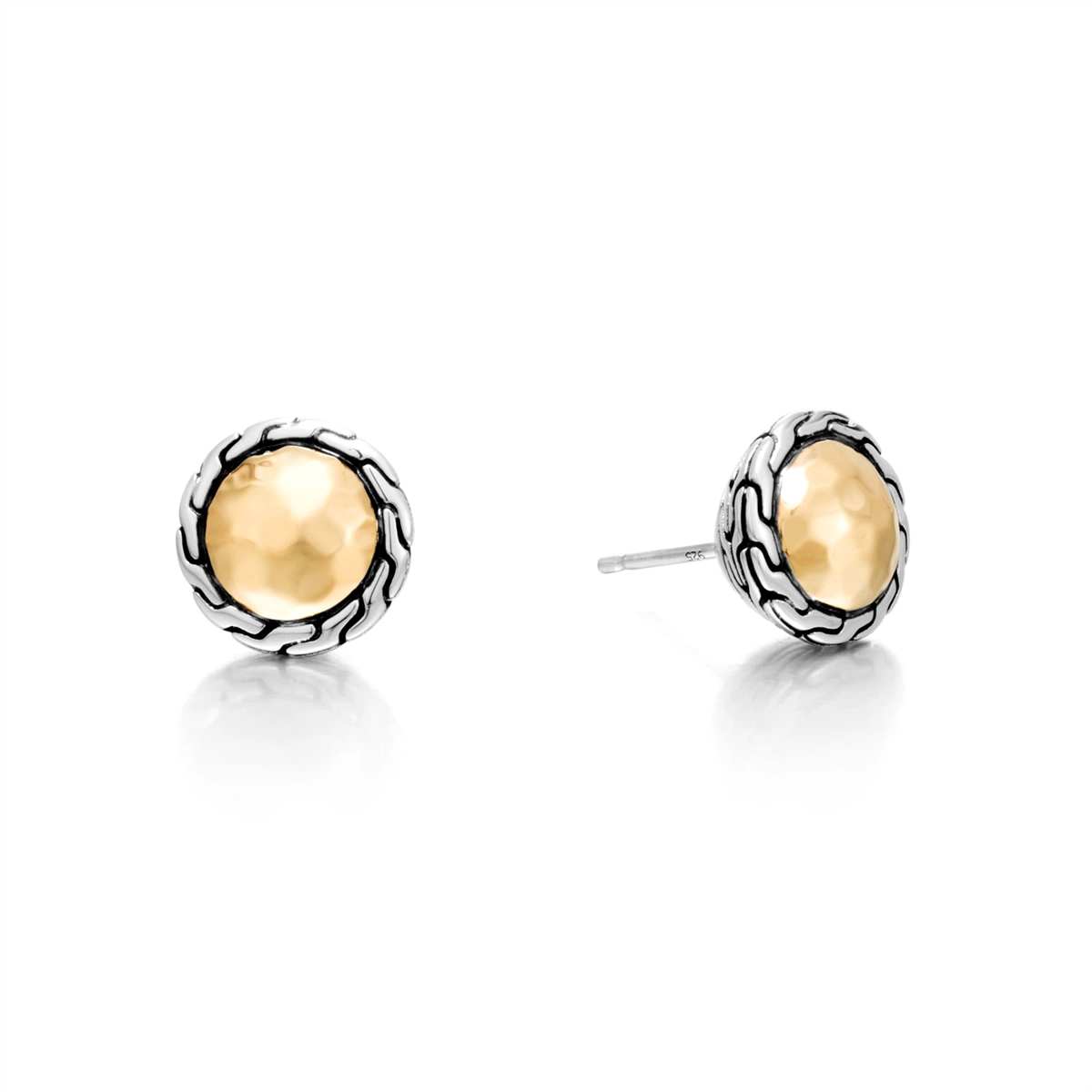 John Hardy Classic Chain Silver & 18K Gold Round Stud Earrings