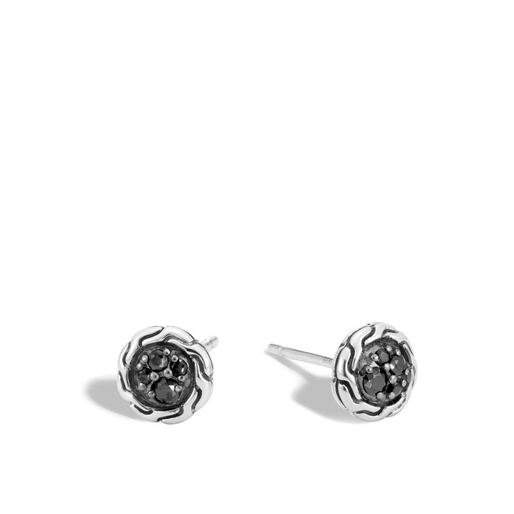 John Hardy Classic Chain Sterling Silver 7mm Round Stud Earrings with Treated Black Sapphire & Black Spinel