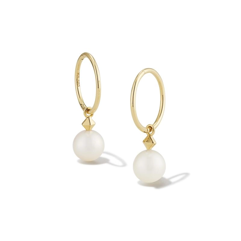 Kendra Scott 14K Yellow Gold Hadleigh Huggie Hoop Pearl Dangle Earrings