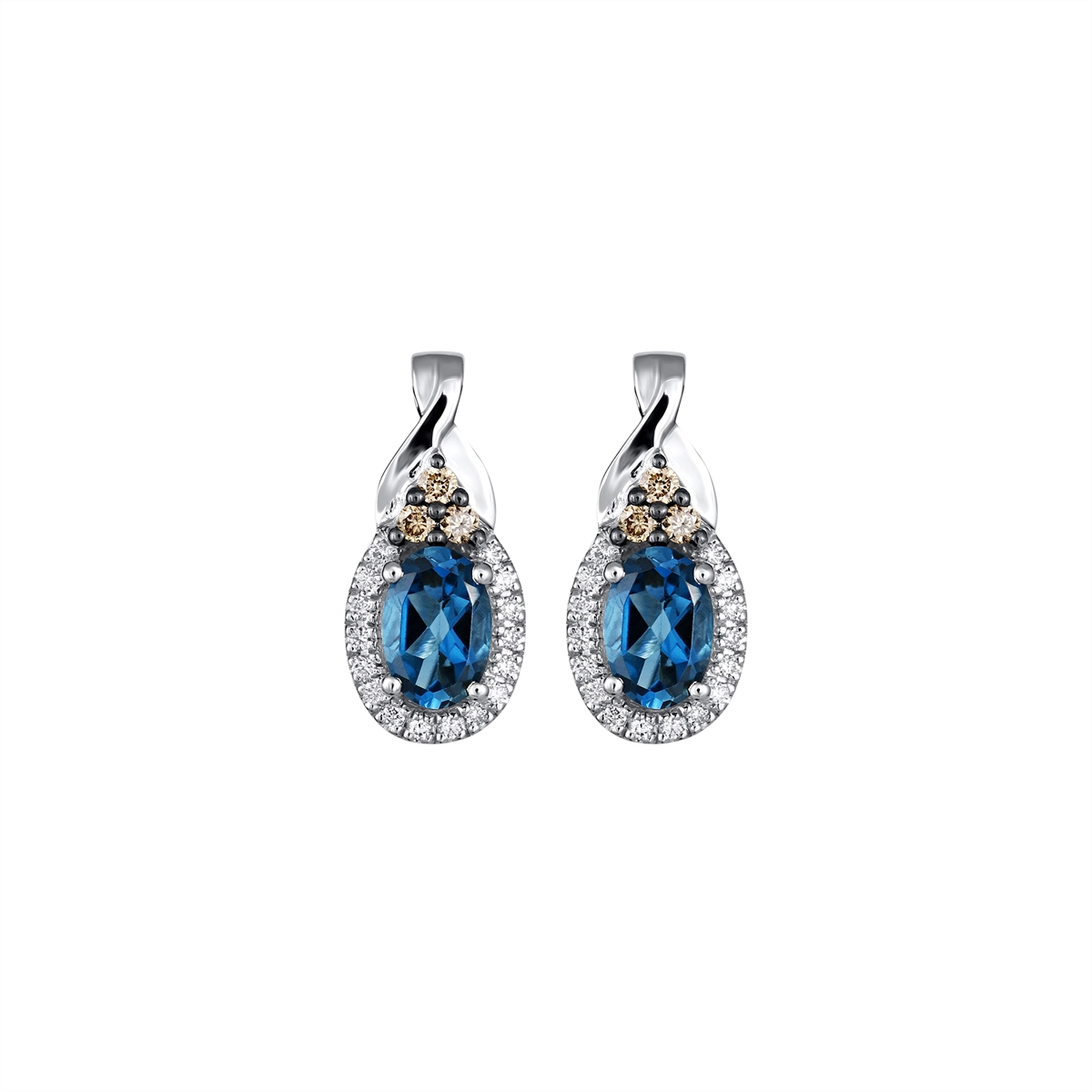 Le Vian 14K Vanilla Gold Oval Deep Sea Blue Topaz Stud Earrings with Vanilla and Chocolate Diamonds