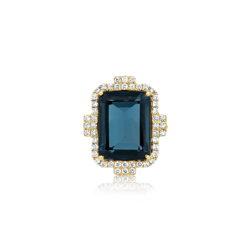 Diamond and Blue Topaz Ring - Doves by Doron Paloma