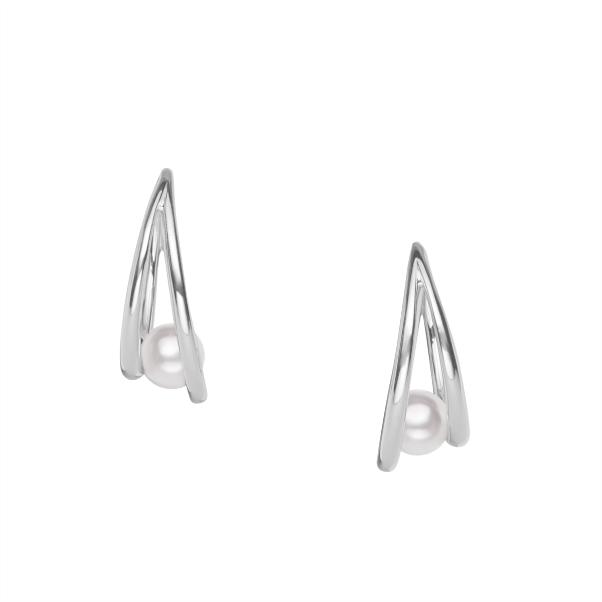 Mikimoto 18K White Gold 6mm Cultured Akoya Pearl Hoop Earrings