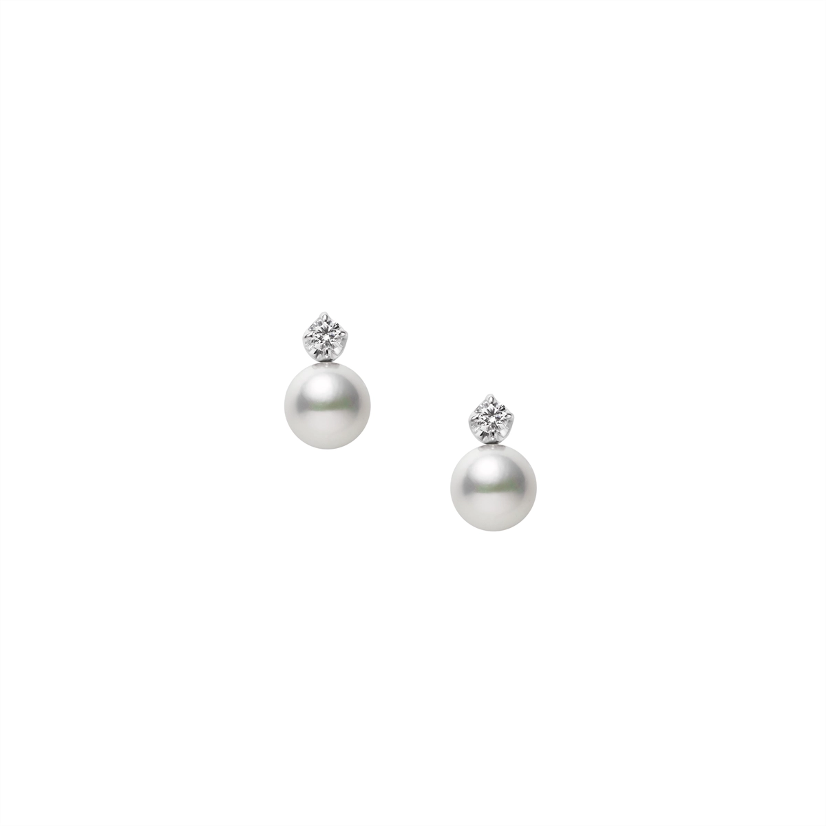 Mikimoto 18K White Gold Akoya Pearl & Diamond Stud Earrings