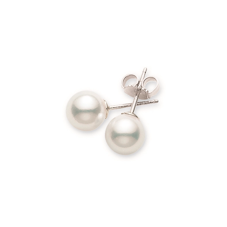 Mikimoto 18K White Gold Cultured Akoya Pearl Stud Earrings