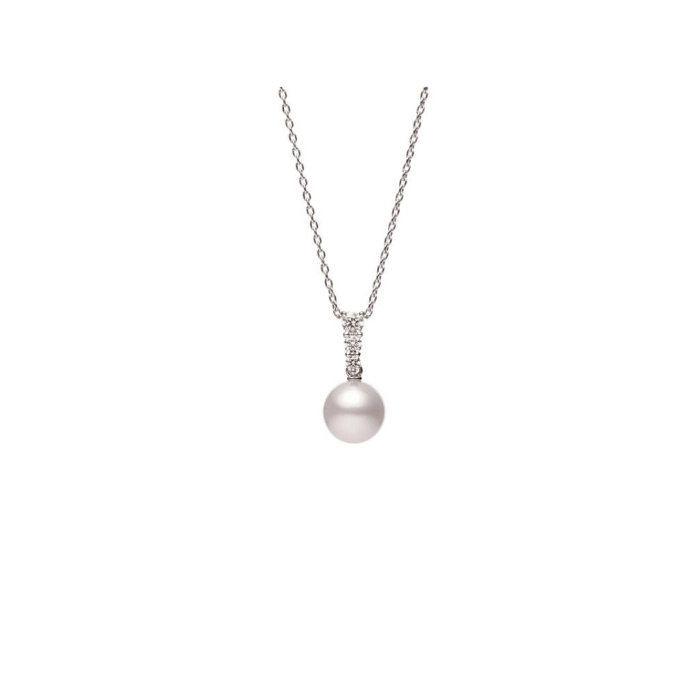 Mikimoto 18K White Gold Diamond & 8mm Pearl Necklace