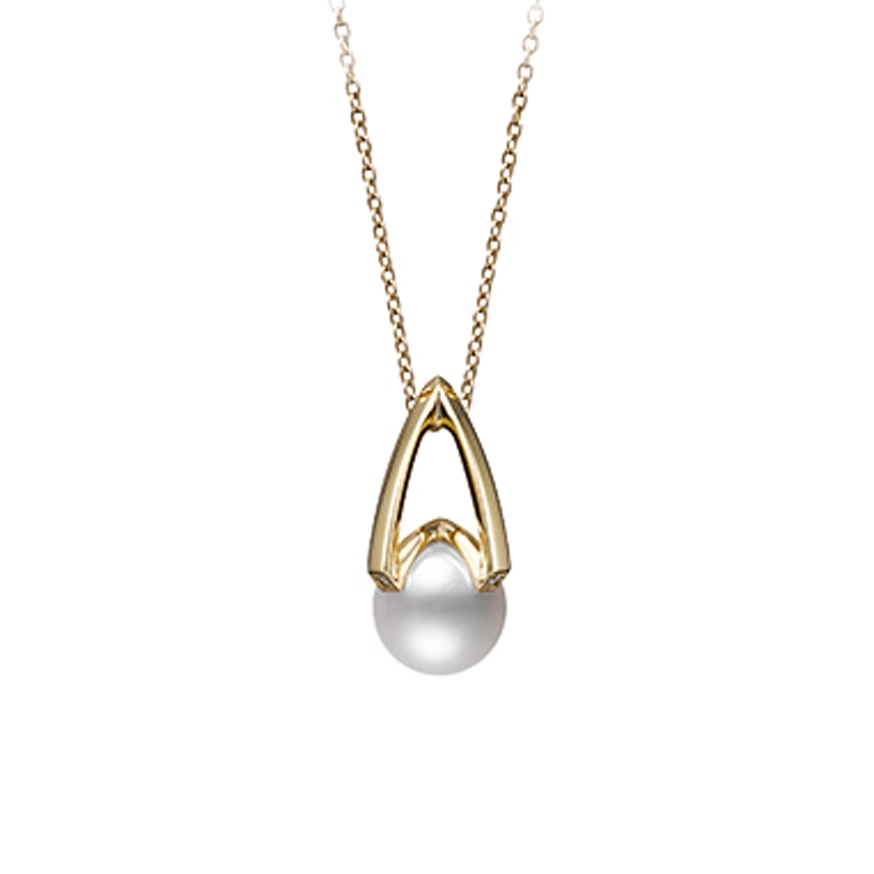 Mikimoto 18K Yellow Gold Cultured Pearl and Diamond Necklace