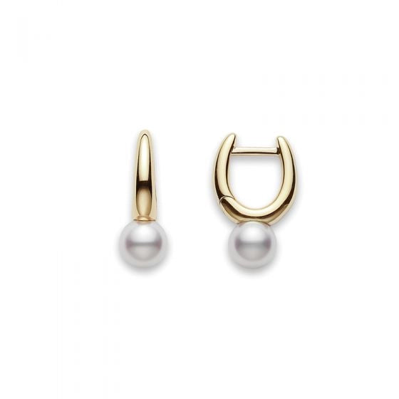 Mikimoto 18K Yellow Gold Pearl Hoop Dangle Earrings