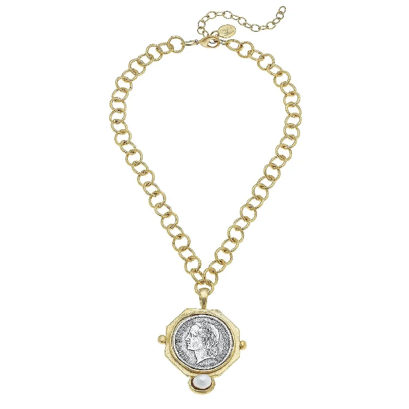 Mixed Metal Coin + Freshwater Pearl Necklace